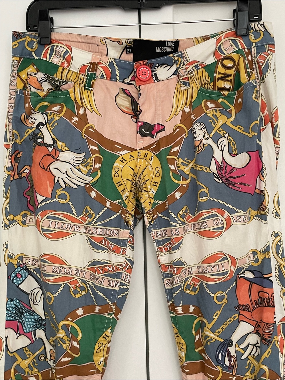 Love Moschino vintage duck crop Printed pants sz27 - Picture 2 of 7